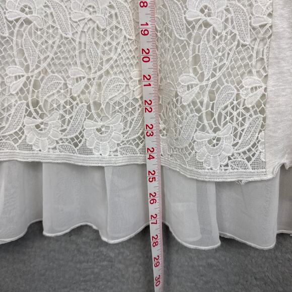 Sundance Women's Linen Top White Off White Lace Overlay Flowy Size L Bohemian - Picture 4 of 8